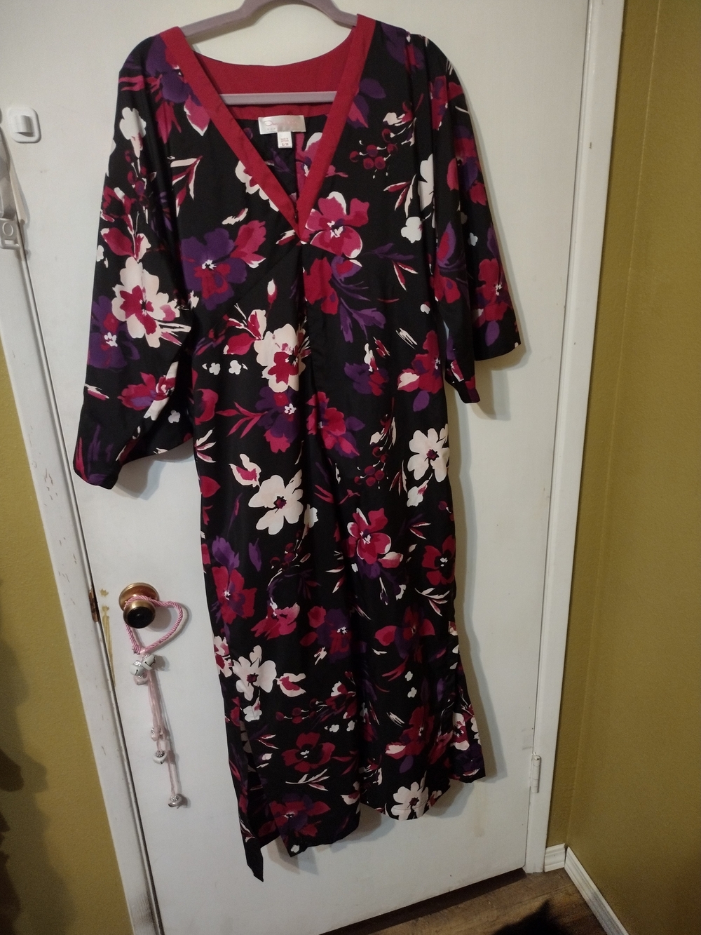 Women’s Floral V-Neck Nightgown - Black with Pink & Purple Floral